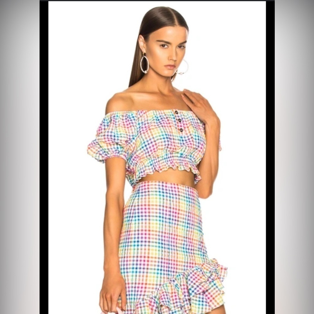 CAROLINE CONSTAS RAINBOW Bardot Crop Top